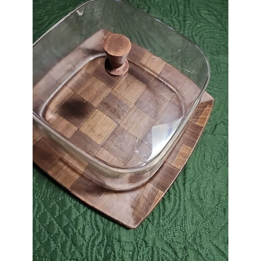 Vintage Weavewood Cheese‎ Tray With Clear Lucite Dome Lid MCM Kitchen Decor USA